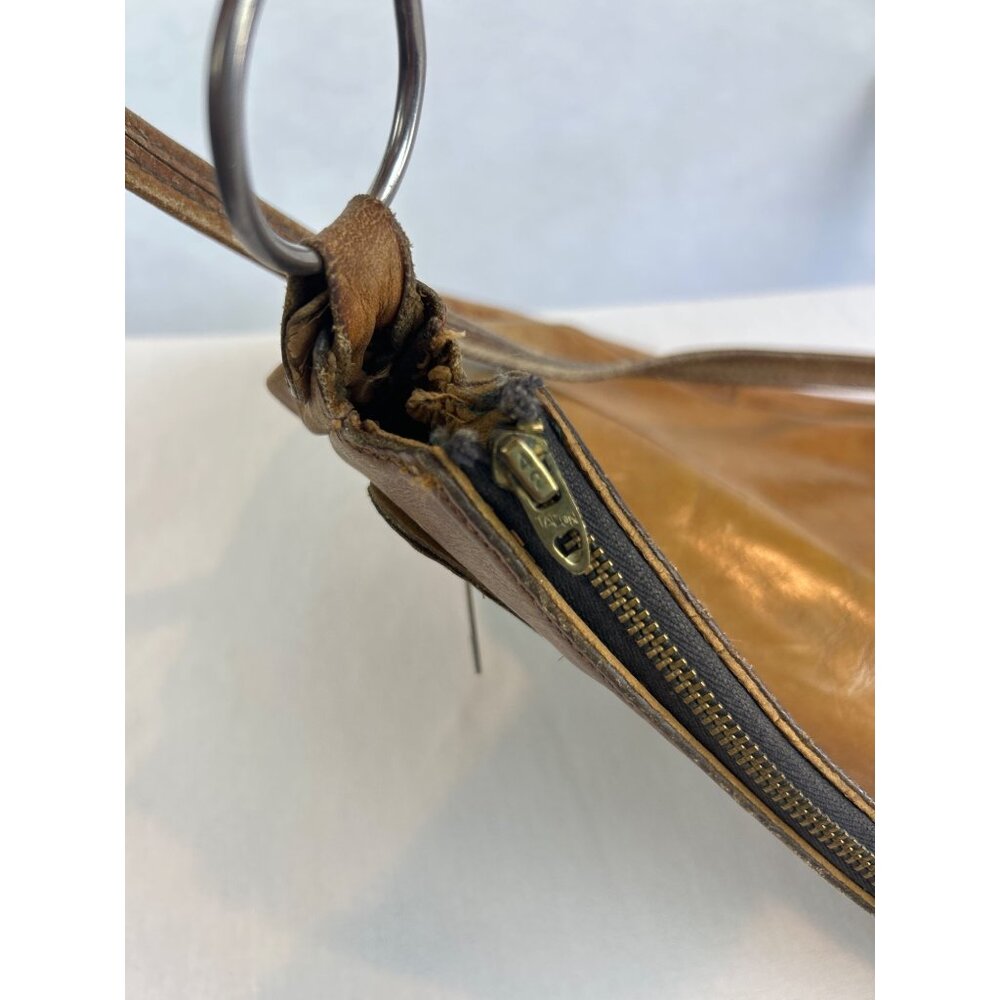 Vintage 70s Brown Leather Shoulder Bag Adjustable Strap Zipper Pocket - Picture 16 of 16